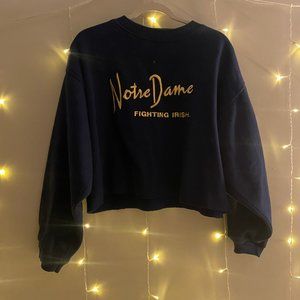 vintage navy notre dame cropped sweatshirt with gold embroidery